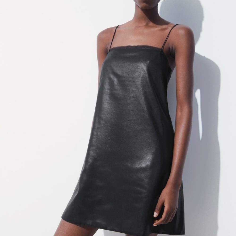 COS Black Leather Mini Slip Dress